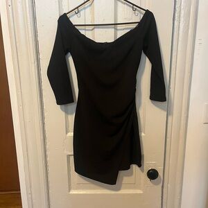 Lulu's Black Asymmetrical Off the Shoulder Cocktail Dress